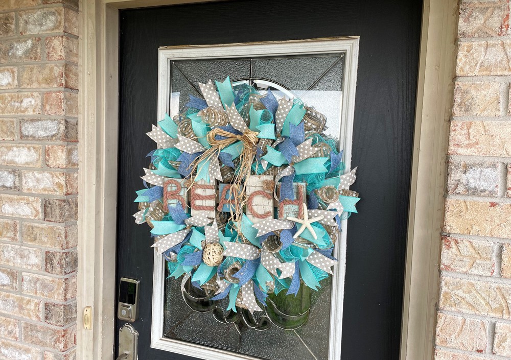 Pretty Raffia Rustic Beach Starfish Summer Deco Mesh Wreath Decor Decoration