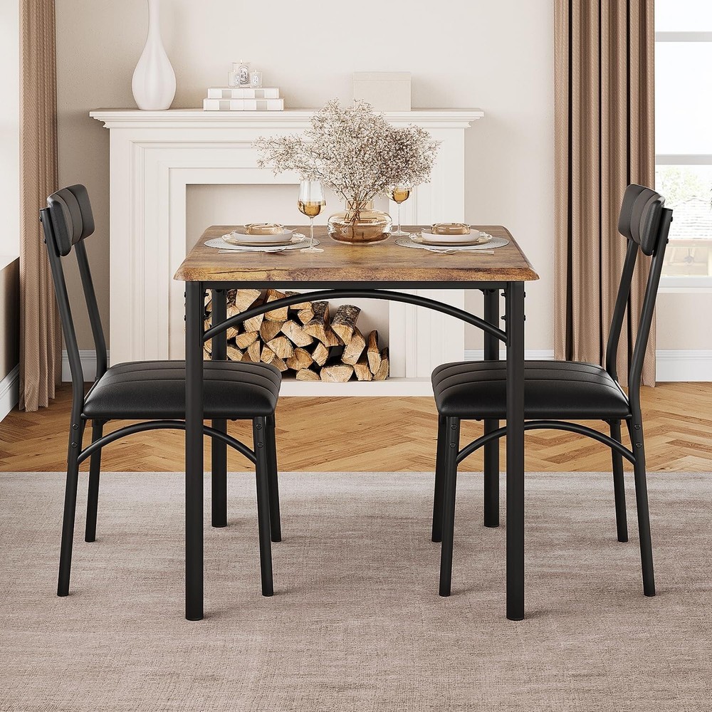 Dining Table Set for 2 Kitchen Table with 2 Upholstered Chairs for Apartment