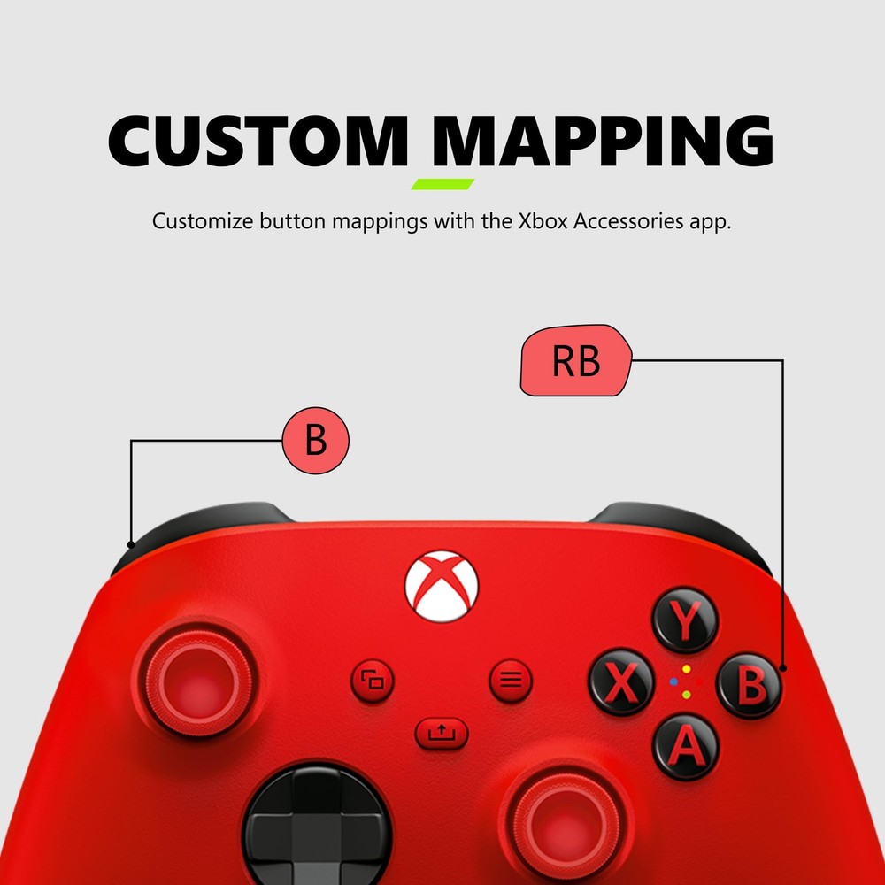 Microsoft Xbox Wireless Controller, Pulse Red, Wireless, Bluetooth, USB-C,