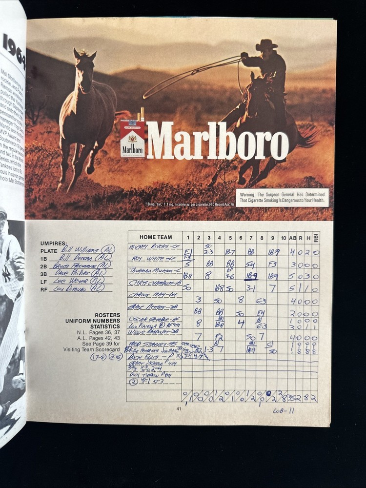 1976 World Series Program Game 3 Reds @ Yankees w/ Yankees Insert - Scored - EX