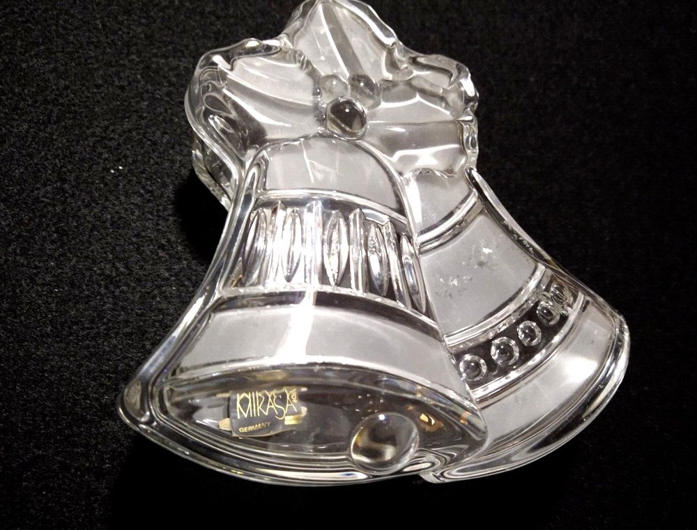 2-piece Mikasa crystal Christmas bell covered dish