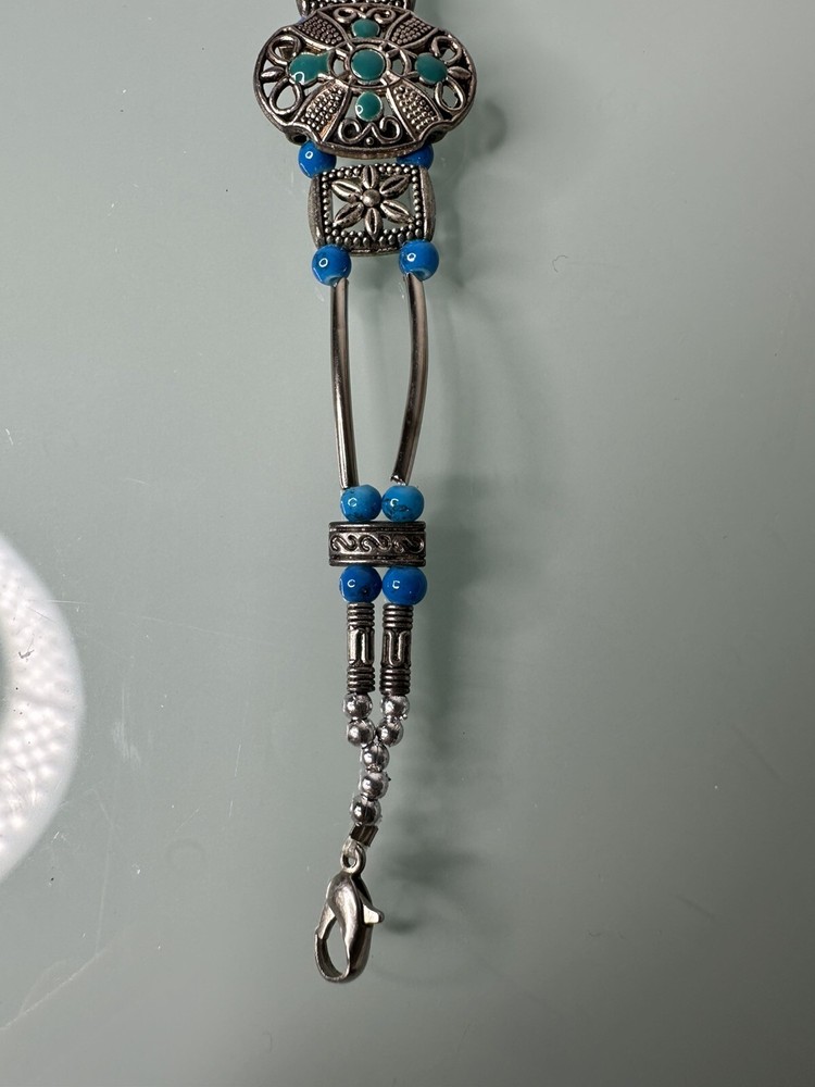 Silvertone Blue Bead Southwestern Bracelet