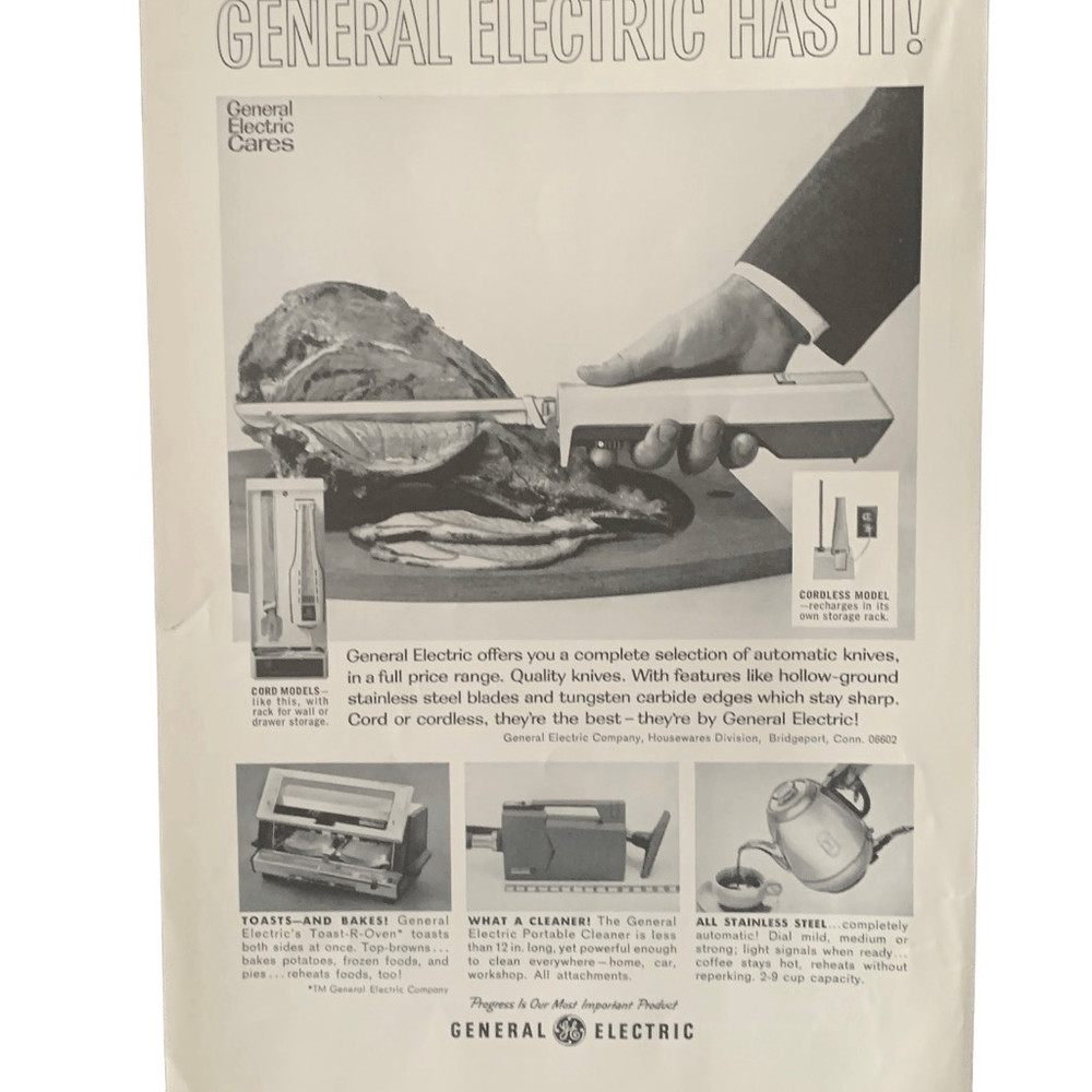 Vintage 1966 General Electric Automatic Knives Ad Advertisement