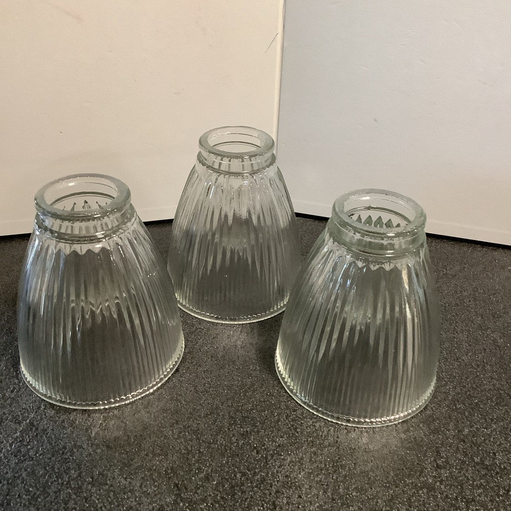 Three (3) Clear Ribbed Fluted Slip Shade Sconce for Ceiling Fan