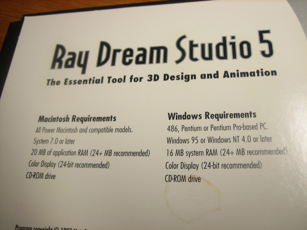 Ray Dream Studio 5 Vintage 3D Design Software for Mac and PC