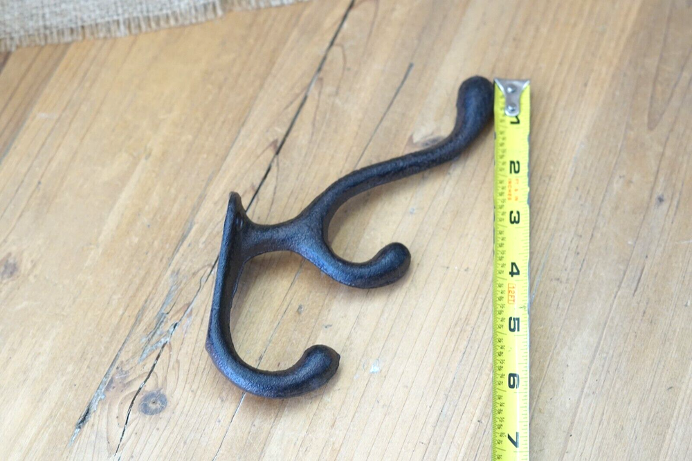 20 Cast Iron TRIPLE SCHOOL Style Coat Hooks Hat Hook Rack Hall Tree Tack Rustic