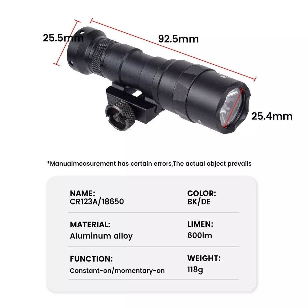 Tactical Mounted Light Constant & Momentary LED Mini Weapon Flashlight for M300B