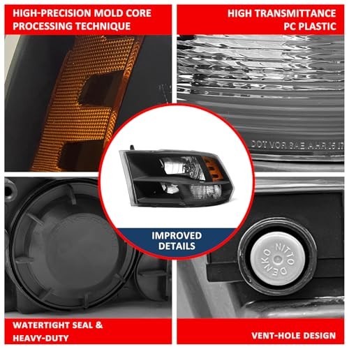 Headlight Assembly Compatible with 2002-2005 A-Chrome Housing Amber Reflector