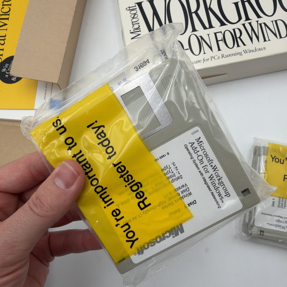 Microsoft Workgroup Add-On Version 3.11 With Papers & 8 NEW Floppy Disks