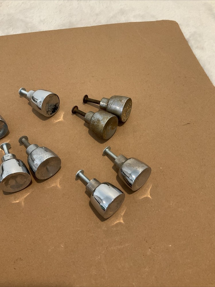 9 Vintage Chrome MCM Knobs / Pulls / Handles - Mid Century