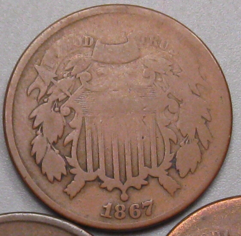 3 US 2¢ Two Cent Piece 1864, 1865, 1867
