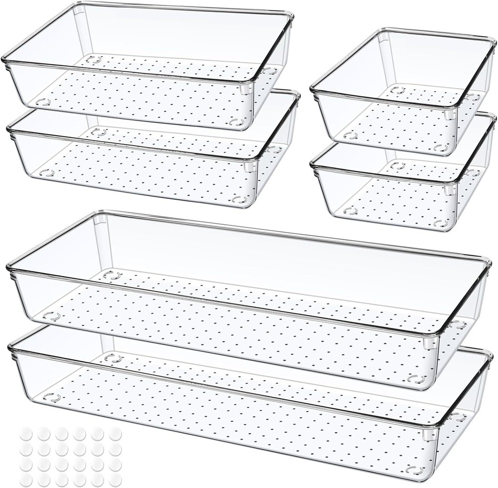 6 PCS Clear Plastic Drawer Organizer, Large 15 X 6 3-Size Acrylic Stackable Kitc