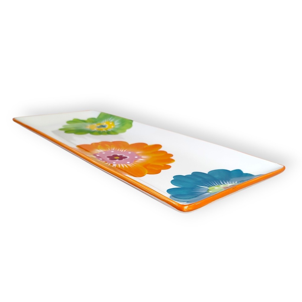 Fresh Decor Ceramic Big Bright Floral Serving Platter Rectangular Flowers 18x7