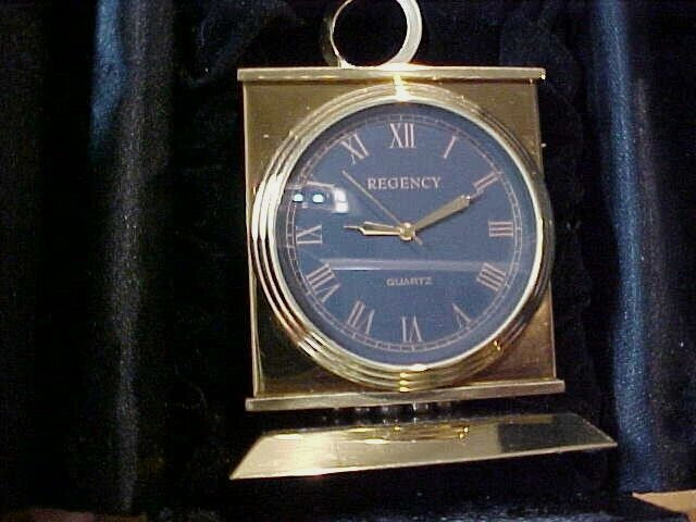 NICE REGENCY DESK CLOCK WITH SLOTS FOR PHOTOS SOLID BRASS