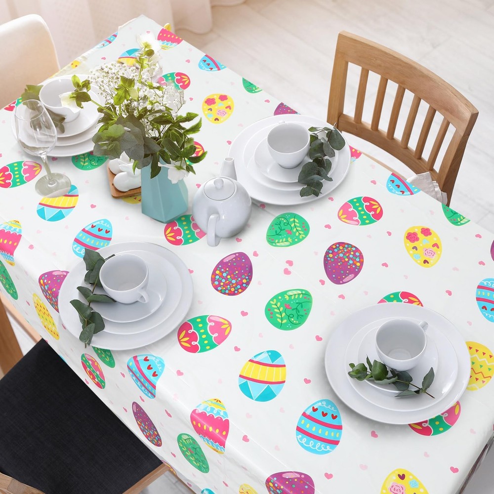 12 Pieces Easter Eggs Plastic Tablecloths Colorful Disposable Rectangle Easte...