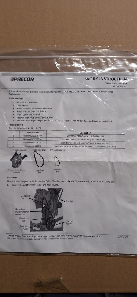 Precor Elliptical Reduction Pulley Replacement Kit 58112-102