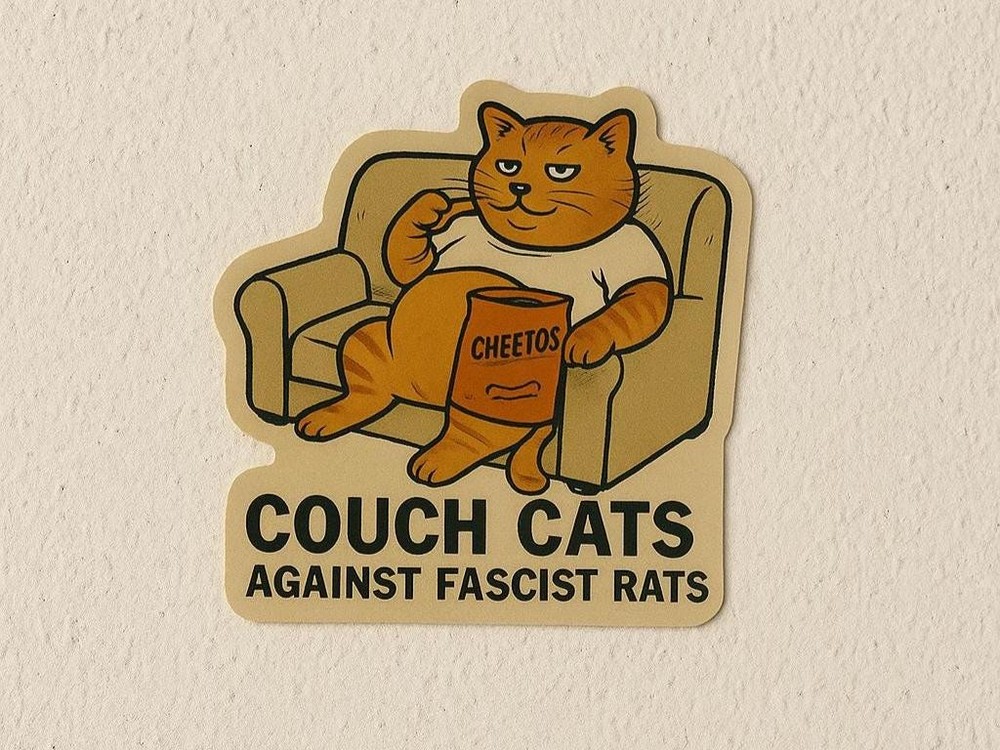 Couch Cats Against Fascist Rats Sticker