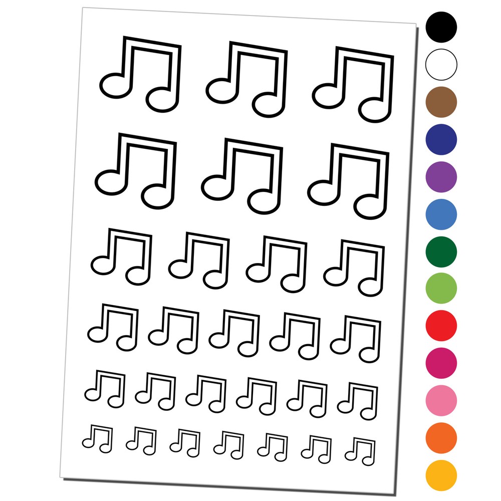 Music Eighth Notes Outline Temporary Tattoo Water Resistant Set Collection