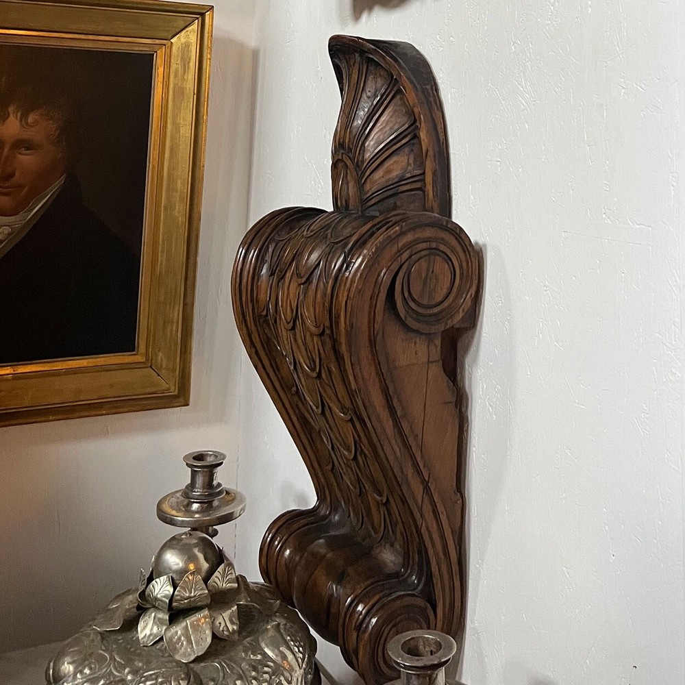 Pair Antique Fine Italian Walnut Architectural Bracket Scrolls 19th century