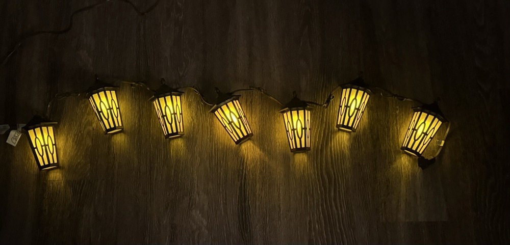 Patio Lights 7-Light Black LED Carousel String Lanterns New