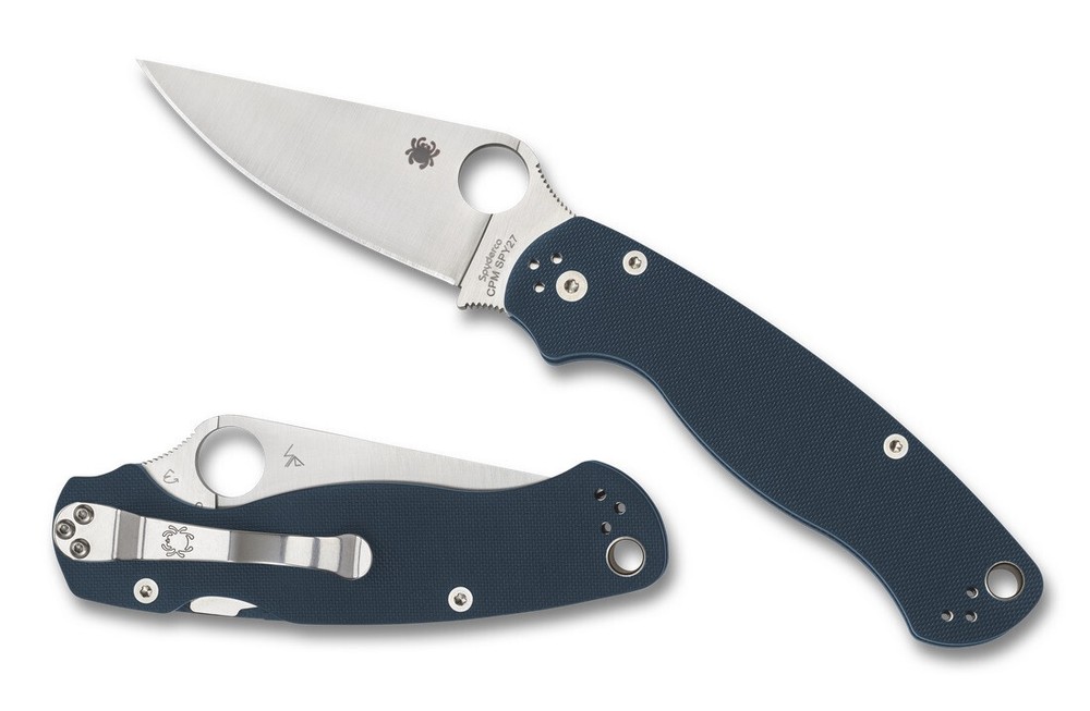 Spyderco Paramilitary 2 Knife C81GPCBL2 Plain Edge CPM SPY27 Blade Blue G-10