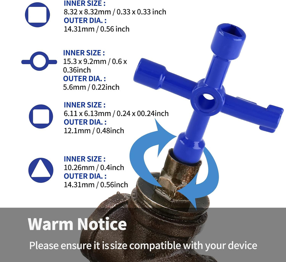 4-Way Multi-Functional Utilities Key (3 PACK), Zinc Alloy Triangle/Square Univer
