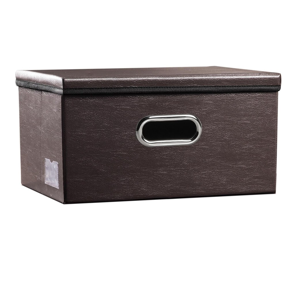 Collapsible Storage Box with Lid [1-Pack] Leather Fabric Foldable Storage Bin...