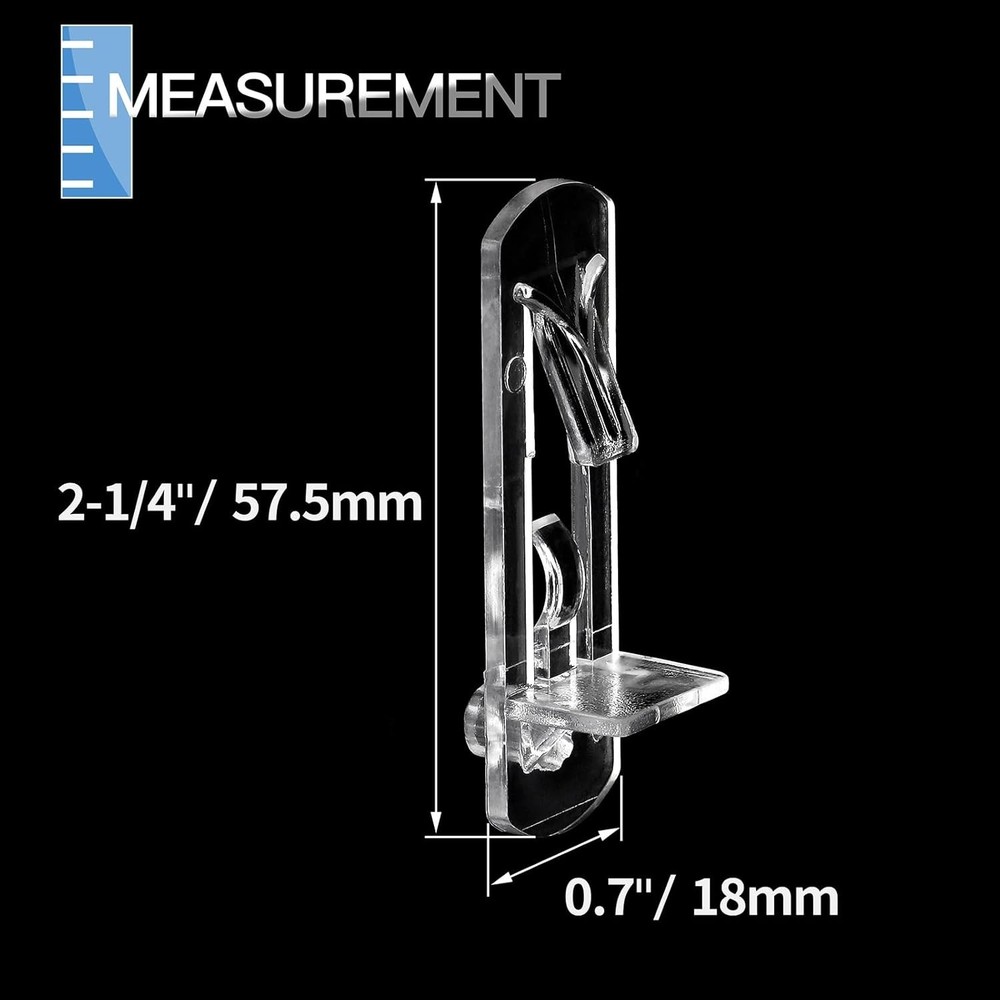 Transparent Locking Shelf Support Clips - 5mm x 3/4" Thickness Compatibility