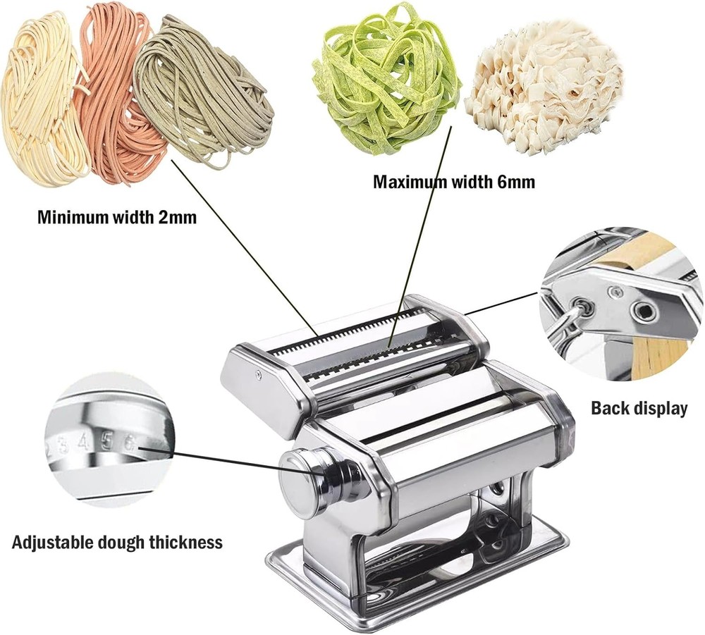 Pasta Maker Machine, Manual Makers 9 Adjustable Thickness Silver