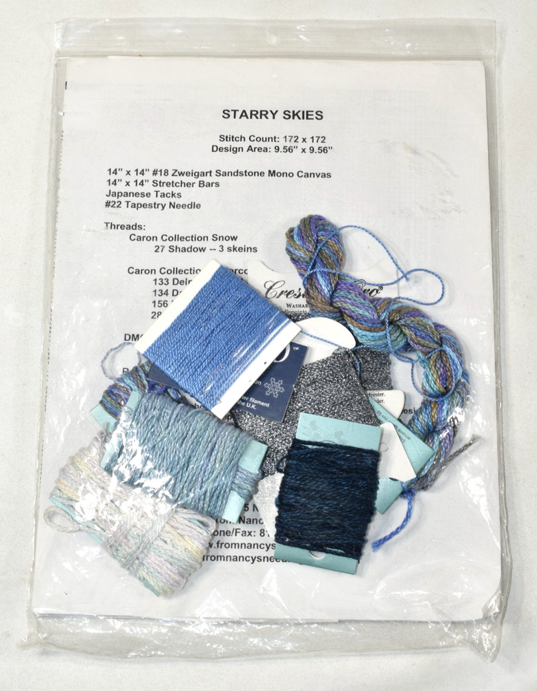 Nancy's Needle AS-IS Starry Skies Counted Needlepoint Pattern & PARTIAL Thread