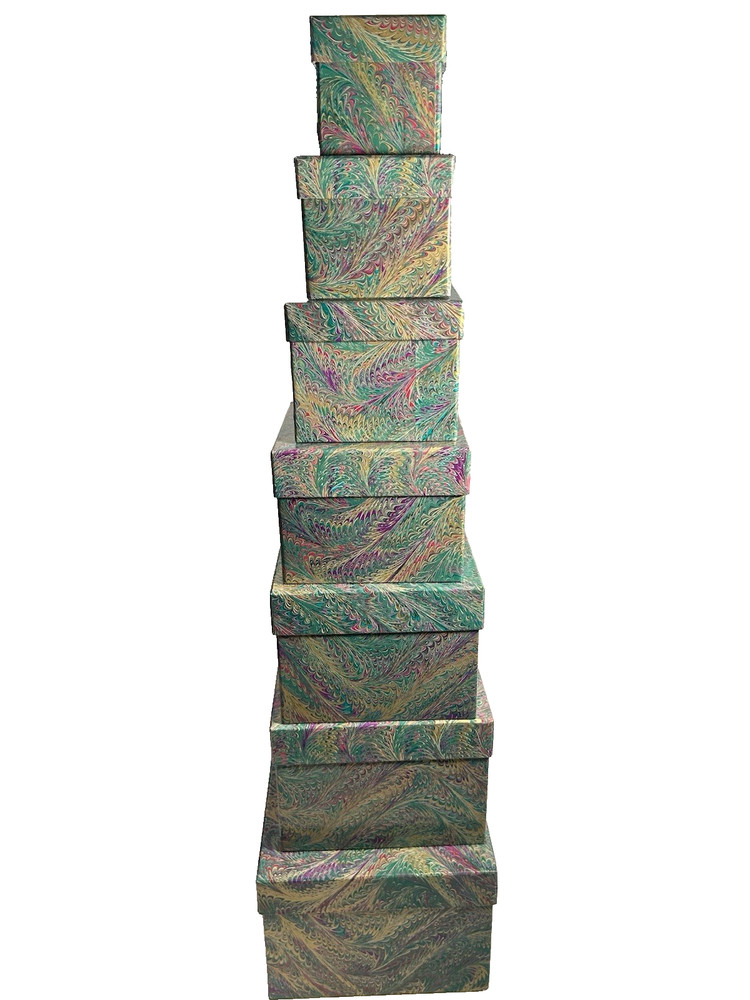Set of 7 Dept 56 Decorative Nesting Boxes - Peacock Pattern A16