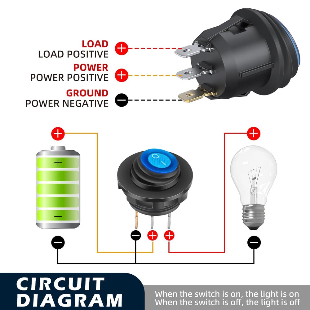 Waterproof Round Rocker Switch Waterproof Toggle Switch 6 Pack Toggle Switch ...