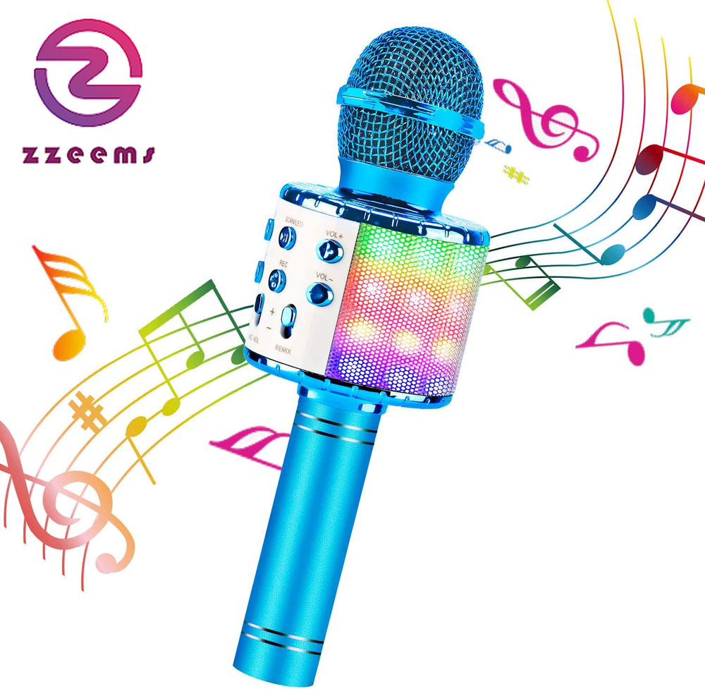 Karaoke Microphone, 4 in 1 Wireless Microphone with LED Lights Handheld Portable