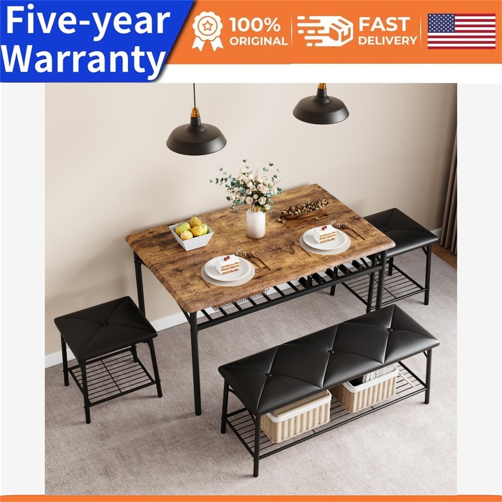 Dining Table Set for 4 Kitchen Table Set with Upholstered Bench Square Stools