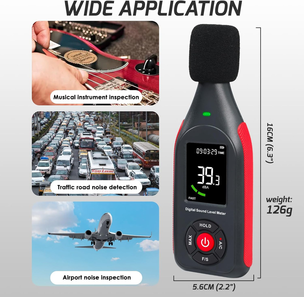 Decibel Meter Data Logger, Digital Sound Level Meter with Recording, Db Meter 30