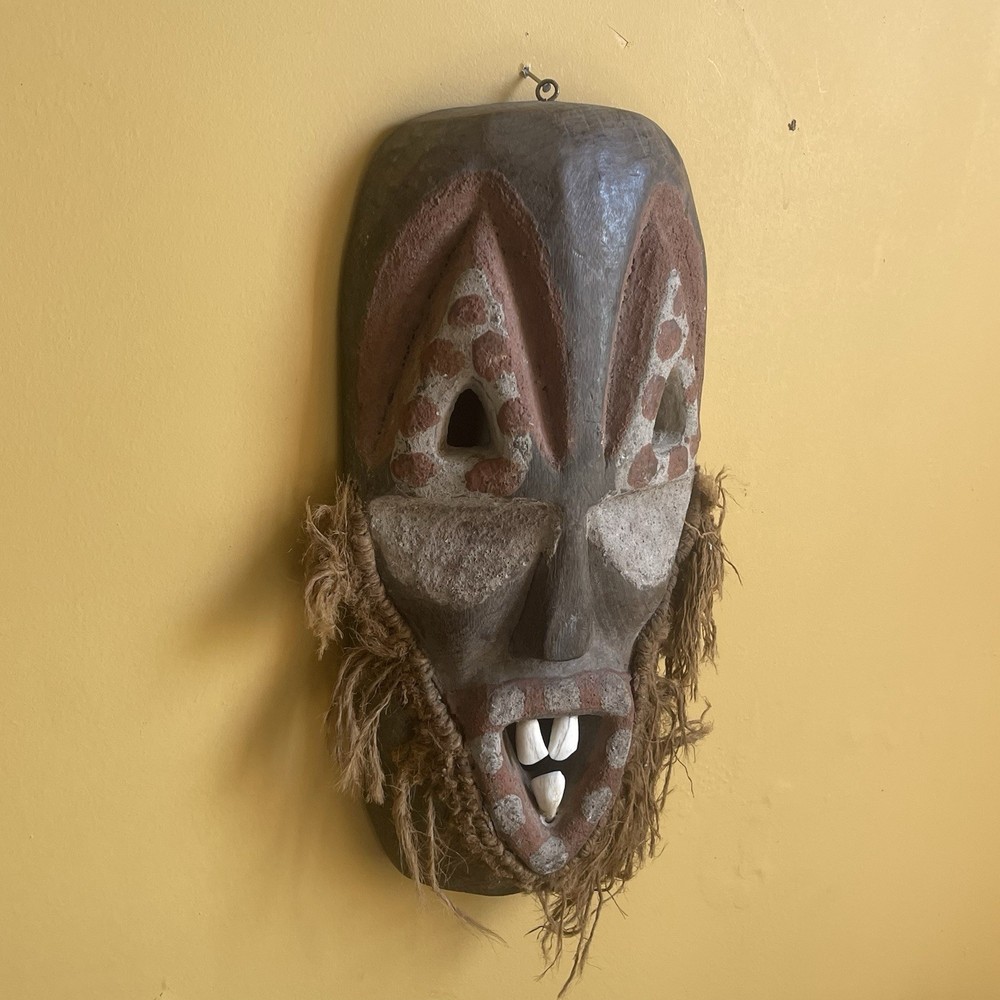 Luba-Warega (Lega) Mask - DRC Congo - Animal Teeth & Raffia - 13"