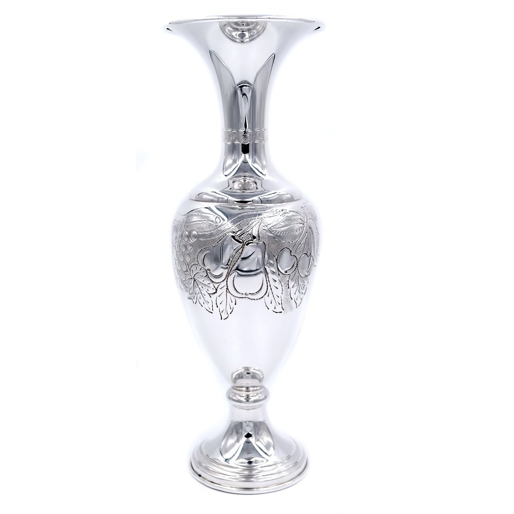 Solid Silver Fruit Chiseled Vase Made in Italy