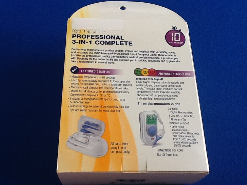 Thermometer, digital memory recall professional accuracy, 3 changeable soft tips