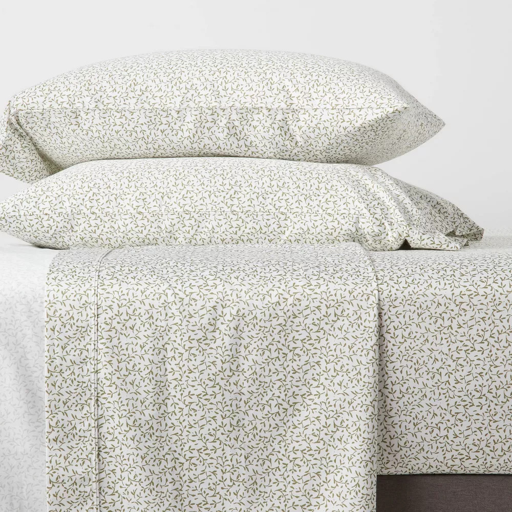 Queen Printed Performance 400 Thread Count Sheet Set Green Vine - Threshold: