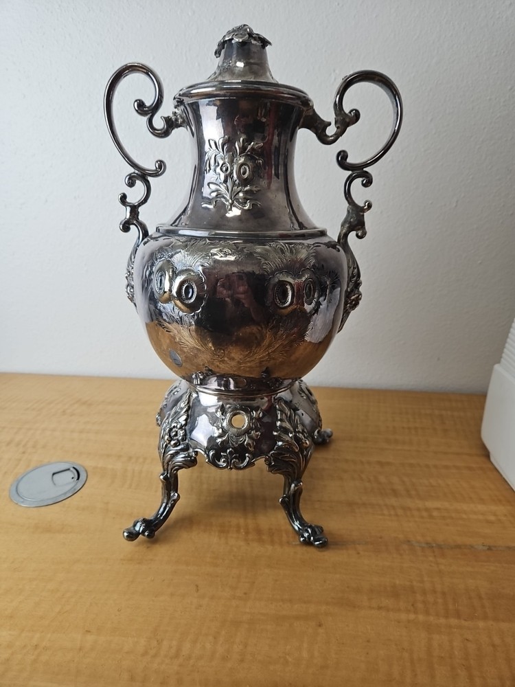 Antique Ornate Lidded Hot Water / coffee Silverplate Urn Server