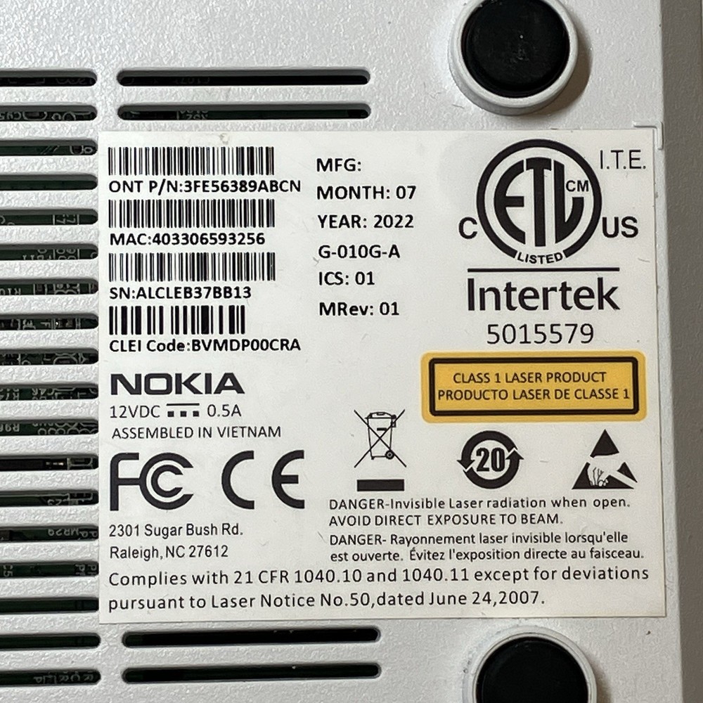 Nokia Intertek Optical Network Terminal G-010G-A