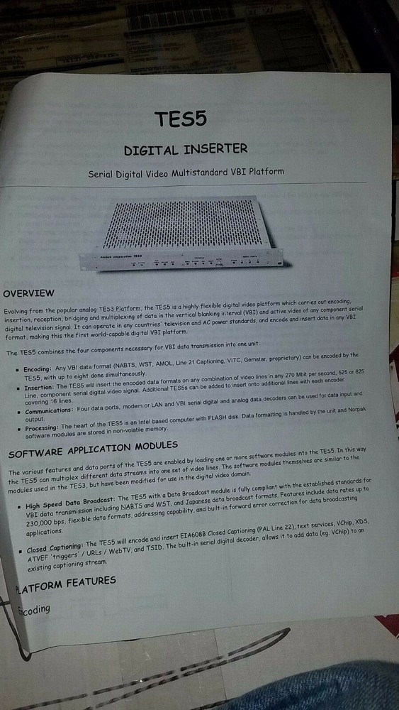 Norpak corporation TES5 digital video vbi processor Video Encoder/Inserter