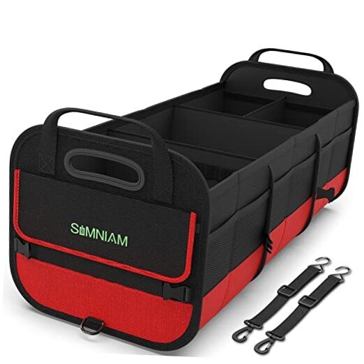 Simniam Large Trunk Organizer for Car, Foldable Multi Compartment Medium Red