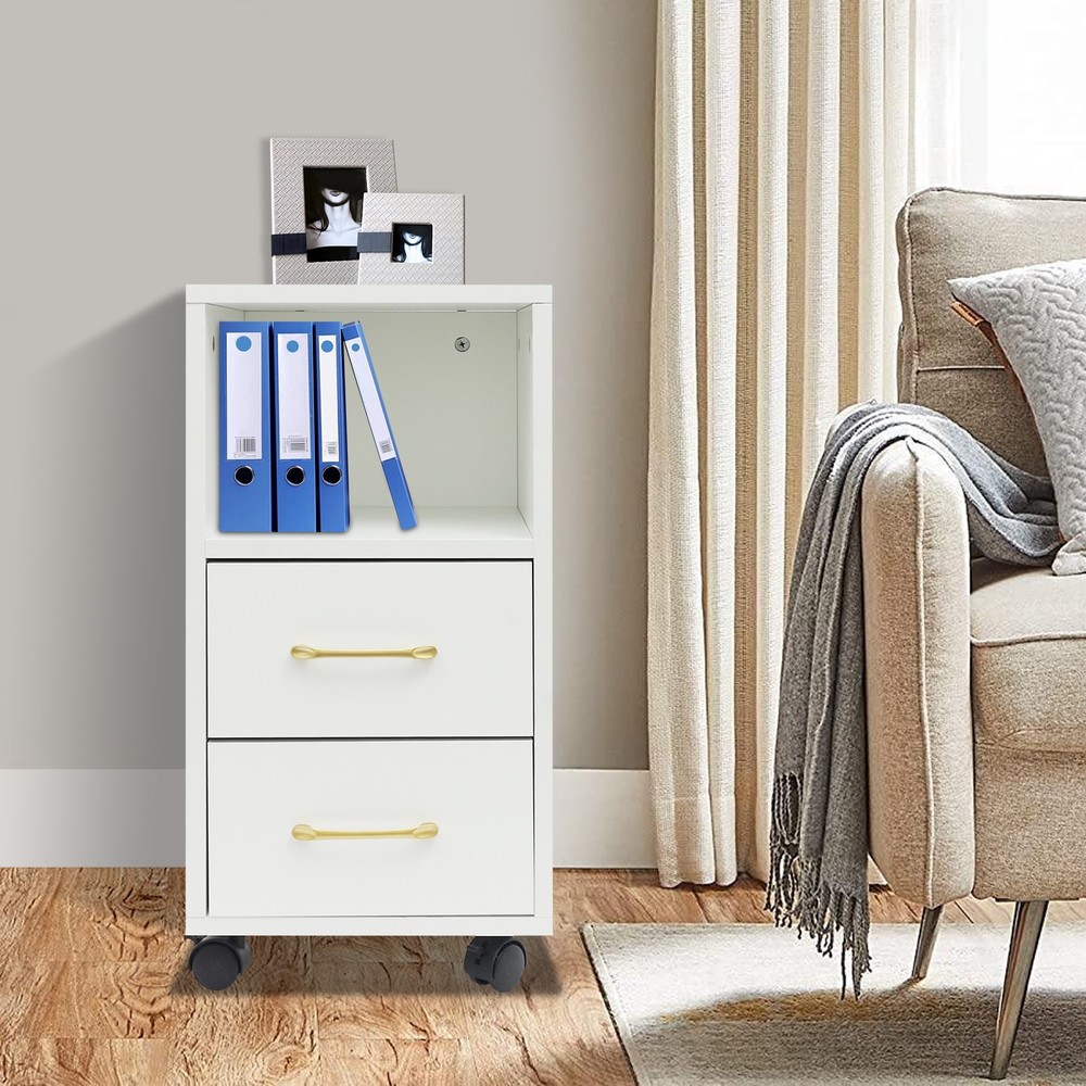 3-Tier End Table Sofa Side End Storage Shelf White Movable Storage Cabinet