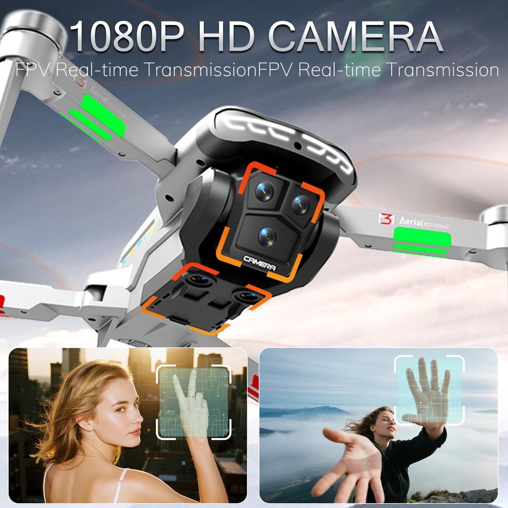 Drone with Camera for Adults 4K, RC Drones LCD Screen silvery