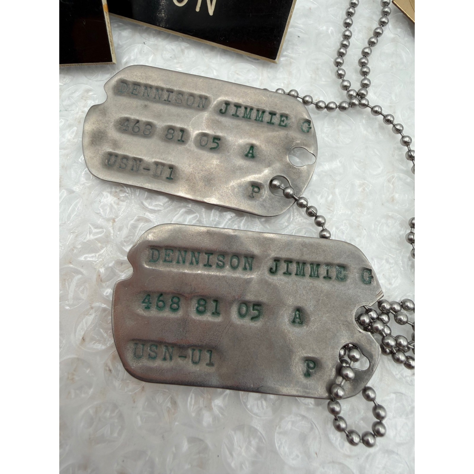 US Navy Dog Tags Jimmie G Dennison 468 81 05 USN-U1 2 Piece Set D5