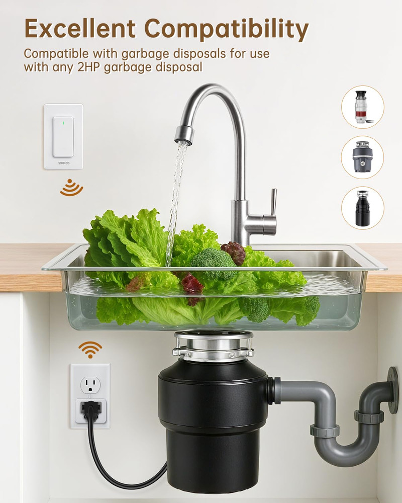 Garbage Disposal Wireless Switch, Buckle Design & Removable Remote Control Outle