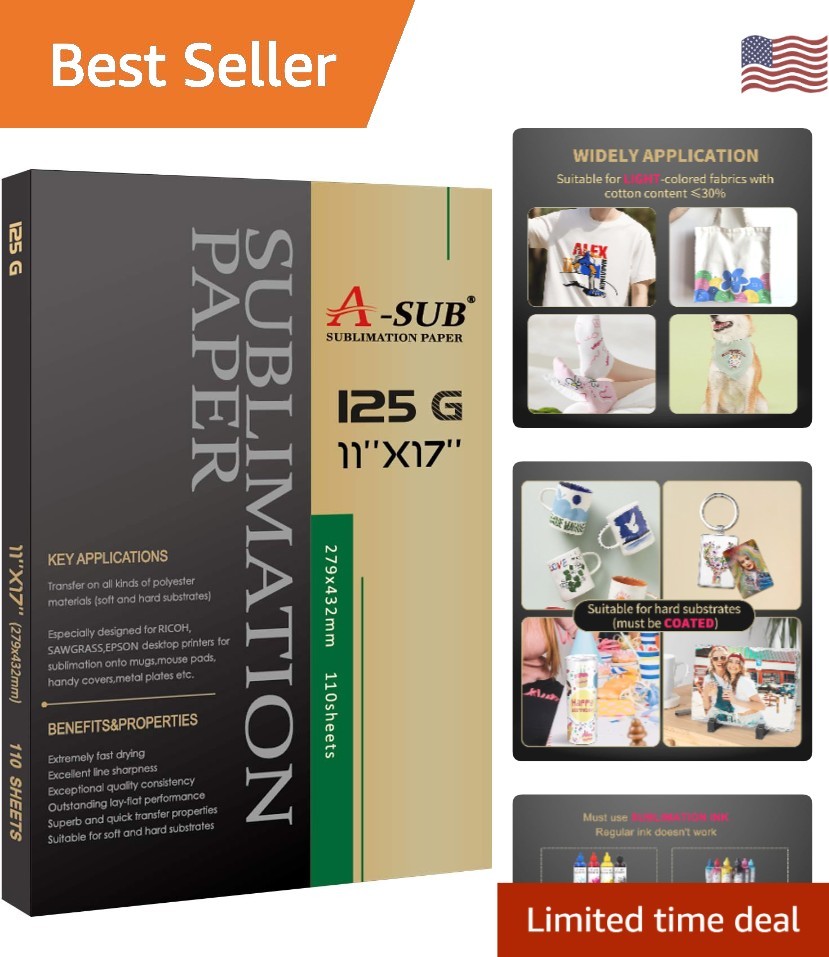 Sublimation Paper 11x17 Inch 110 Sheets Compatible with Sublimation Printer a...