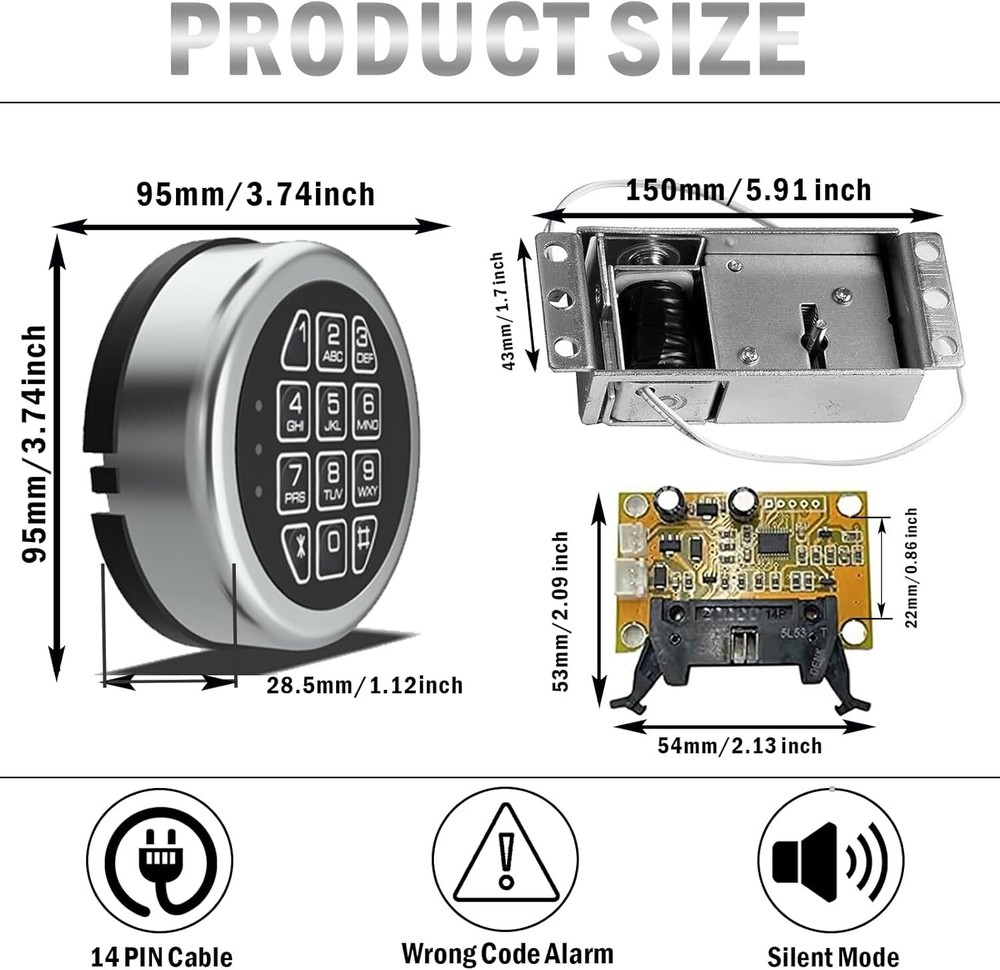 Gun Safe Lock Replacement & 2 Master Keys Chrome Digital Keypad Safe Lock