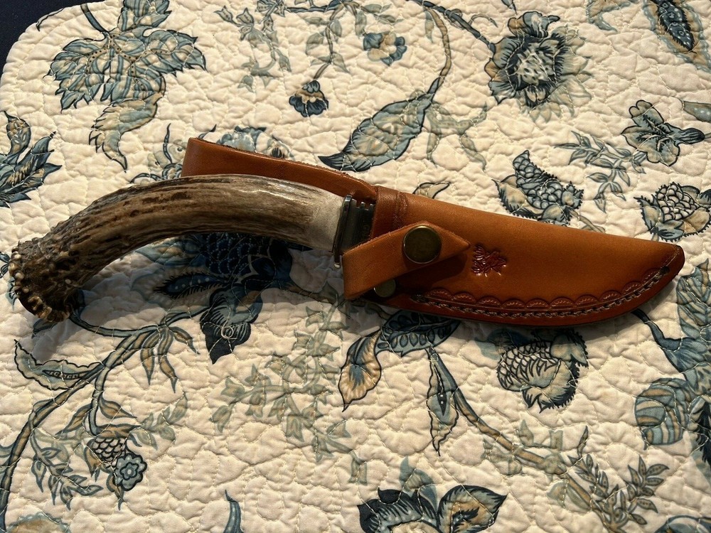 CNY antler handle knife and Leather Sheaf